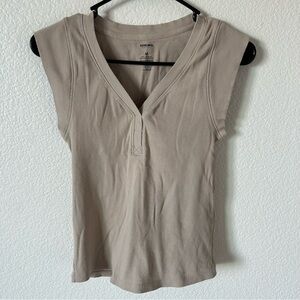 Sonoma Normcore Ribbed Tan Cap Sleeve Layering Fitted Blouse